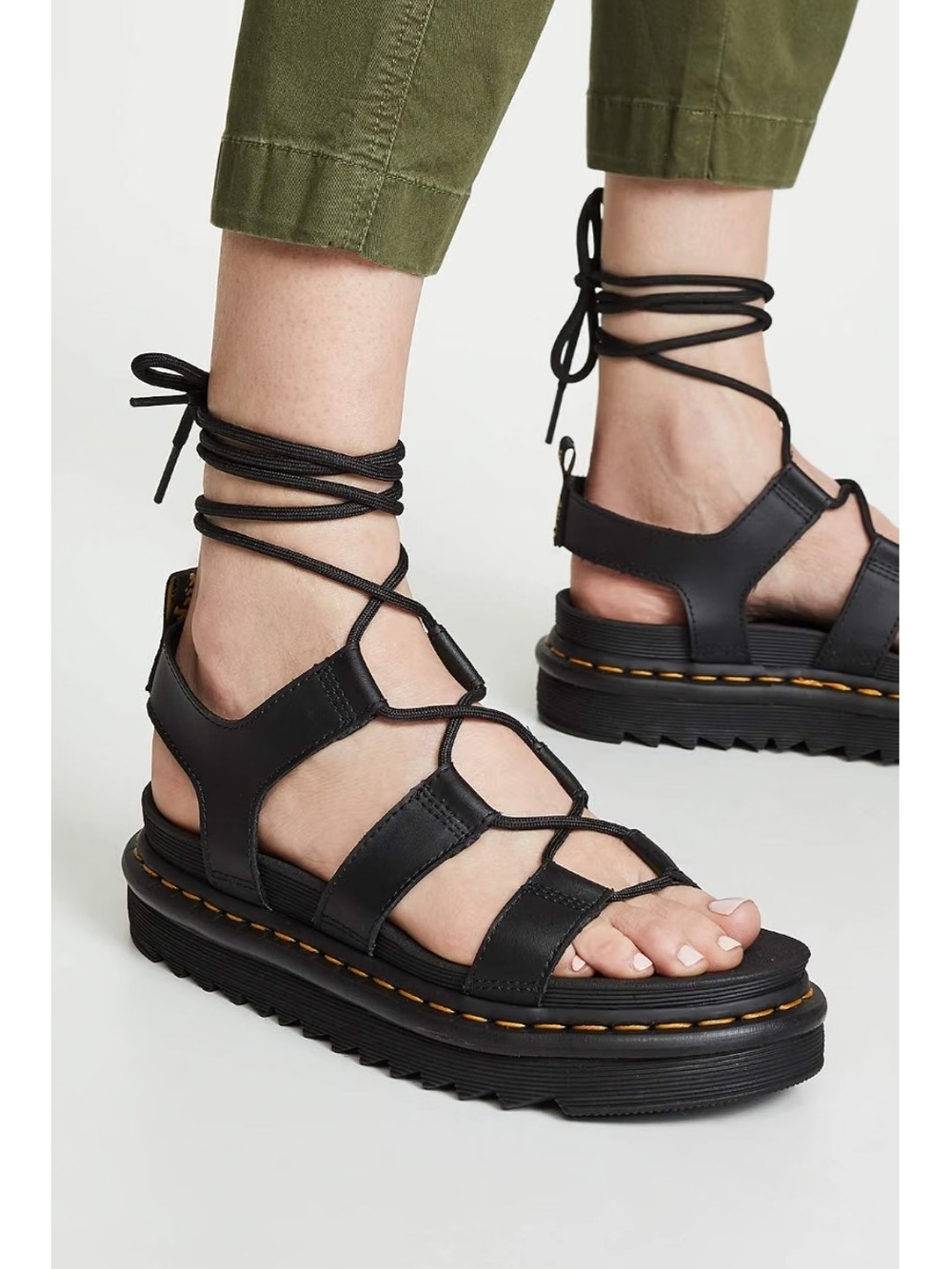 Dr. Martens Nartilla Black Leather Lace Up Gladiator Platform Sandals Size 8